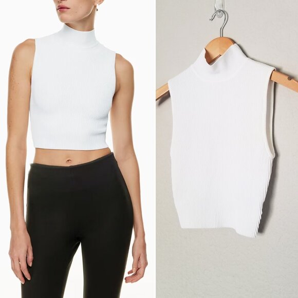 BABATON By Aritzia Sculpt Knit Mockneck Tank Size XS Ribbed Knit Crop White $68 - Picture 1 of 16